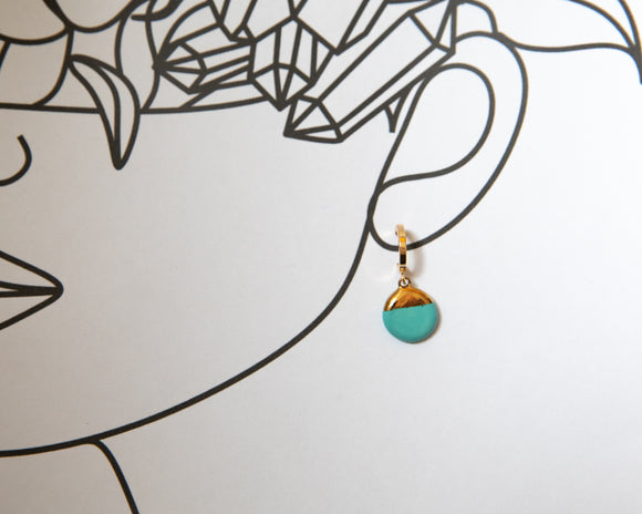 Porcelain and Gold Turquoise Drop Earrings with Gold Huggie Hoops