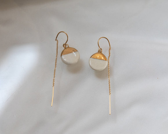 Porcelain Drop Gold White Threader Earrings