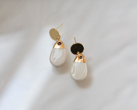 Porcelain and Gold White Teardrop Drop Earrings