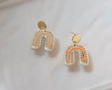 Porcelain and Gold White Drop Arch Earrings