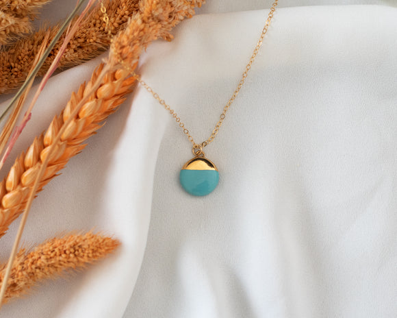 Turquoise Porcelain Circular Necklace with Gold Detail