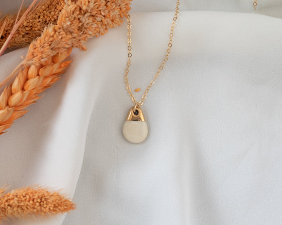 White Porcelain Teardrop Necklace with Gold Detail