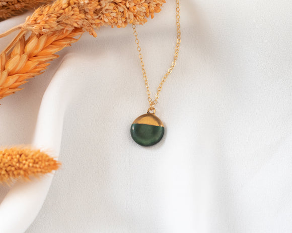 Green Porcelain Circular Necklace with Gold Detail