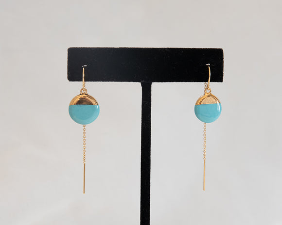 Porcelain Drop Gold Turquoise Threader Earrings