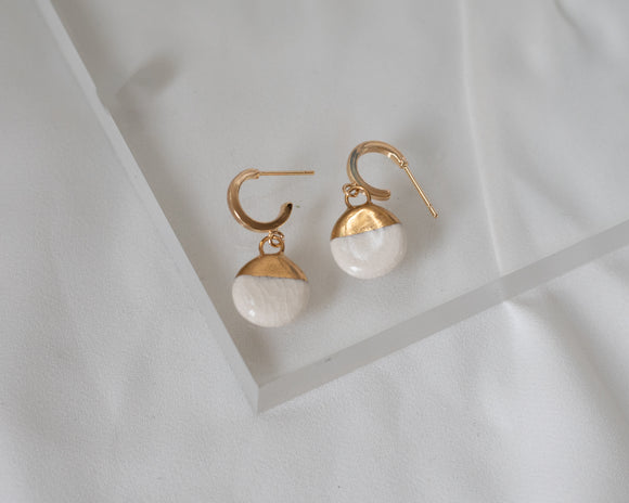 Porcelain and Gold White Drop Earrings with Huggie Hoops